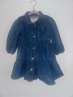 Old Navy Dark Blue Denim Heart Tiered Jacket Dress